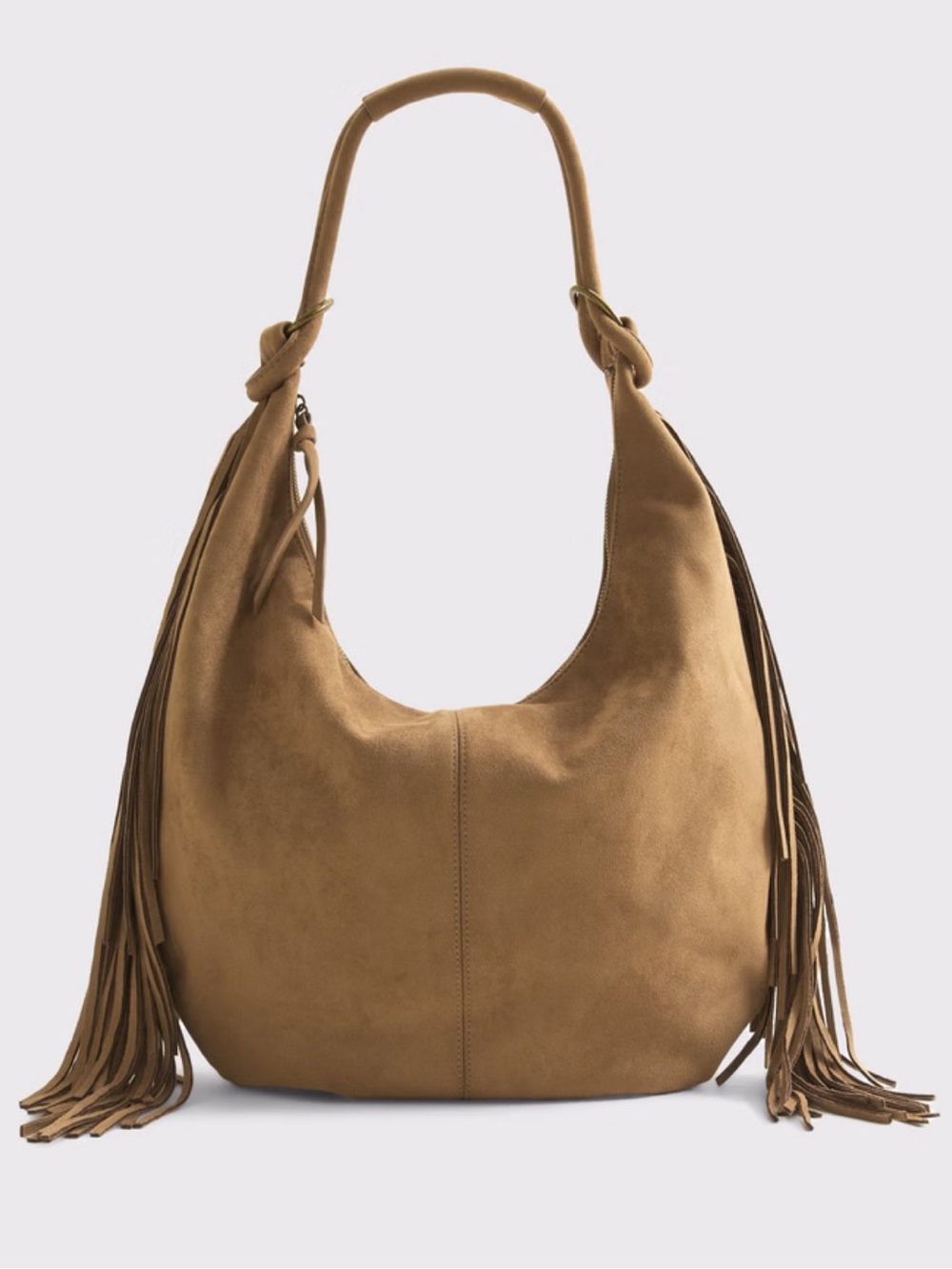 ABERCROMBIE & FITCH New Tan Faux Suede Shoulder Bag Fringe Oversized Zipper